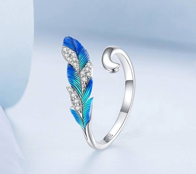 Sparkly Blue Feather Ring