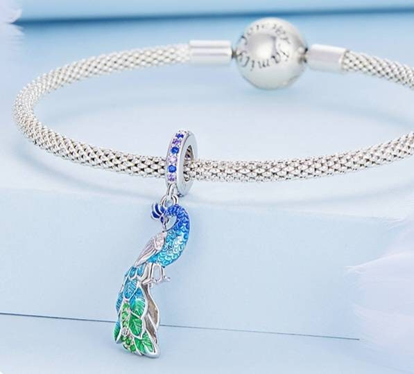 Silver Peacock Bracelet Charm