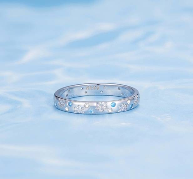 Silver & Blue Snowflake Stacker Ring