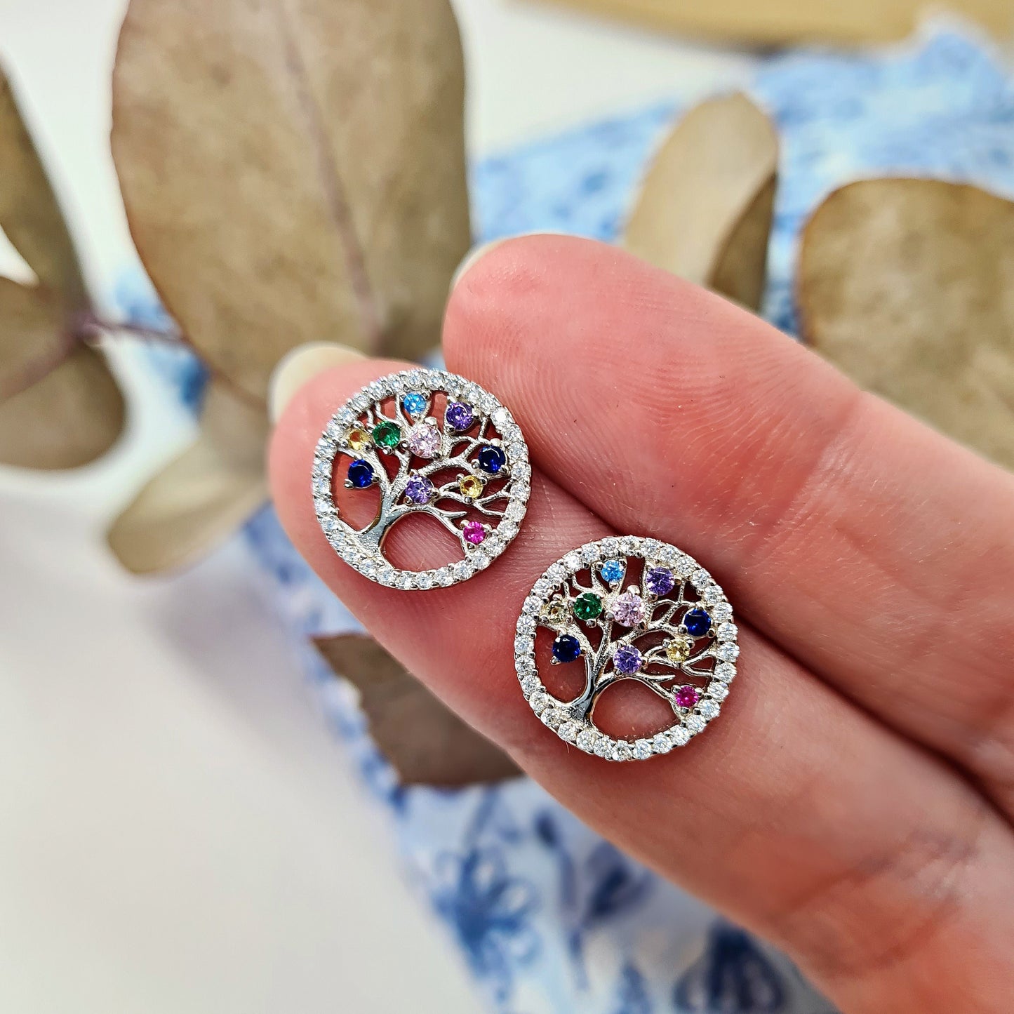 Silver Circular Tree Earrings
