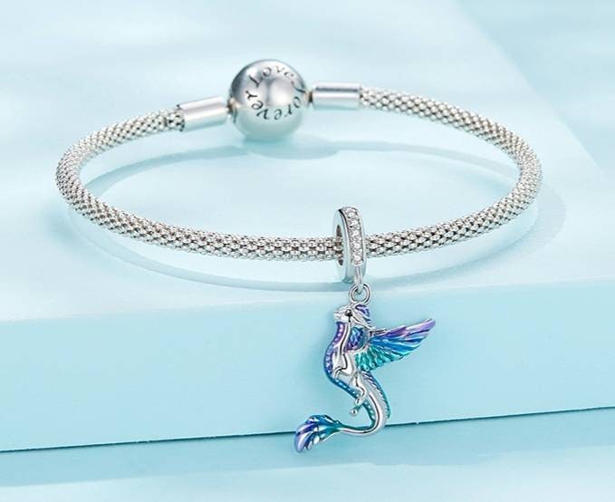 Silver & Blue Dragon Bracelet Charm