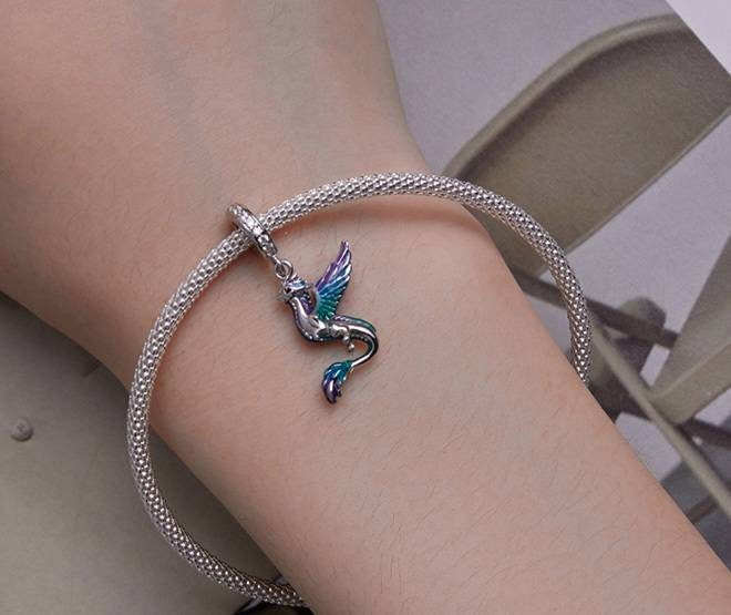 Silver & Blue Dragon Bracelet Charm