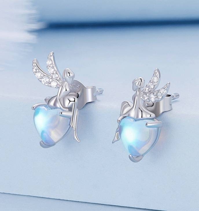 Silver Fairy Earrings, Moonstone Earrings