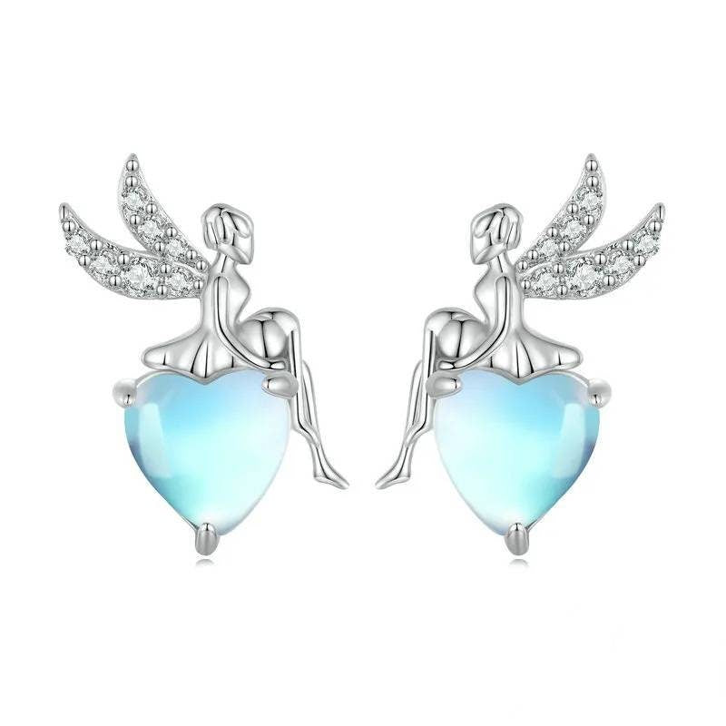 Silver fairy moonstone earrings