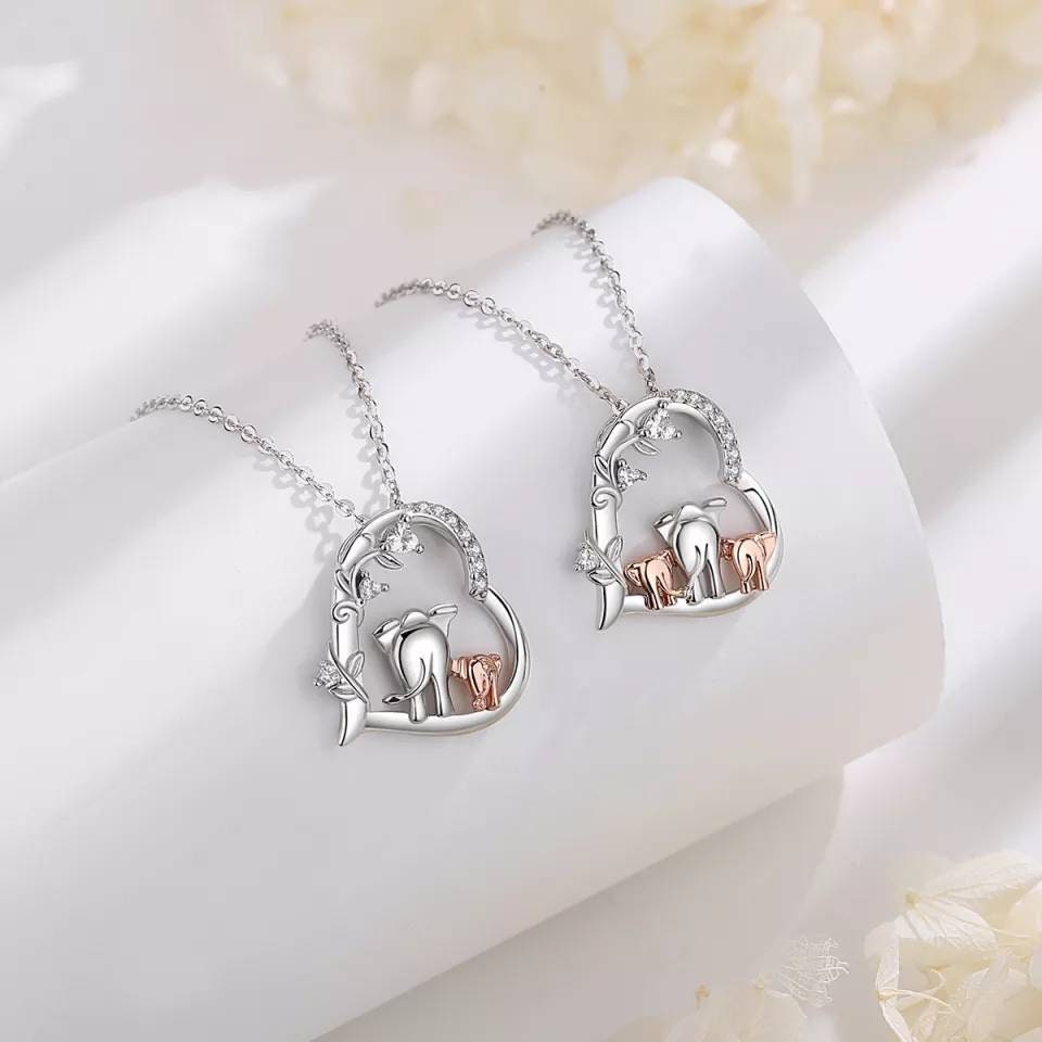 Silver Mother and Baby Elephant Necklace