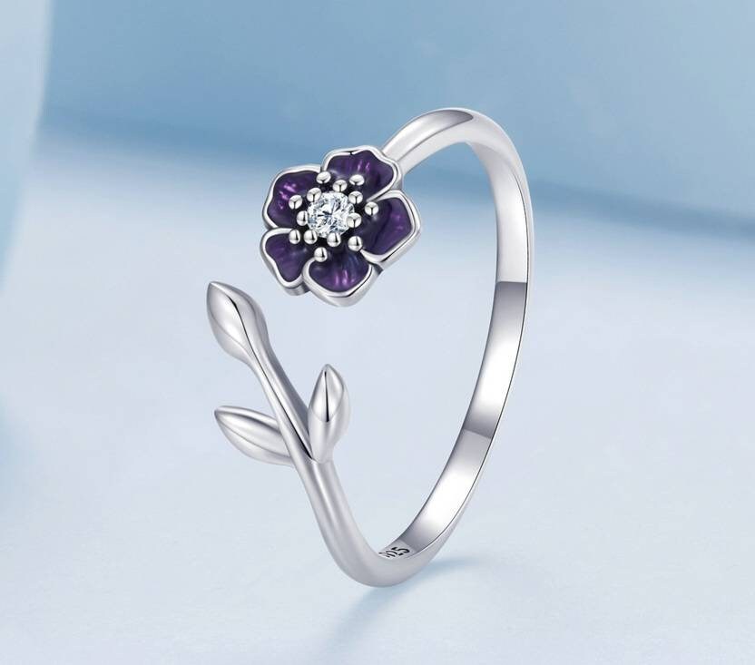 Silver Purple Flower Ring