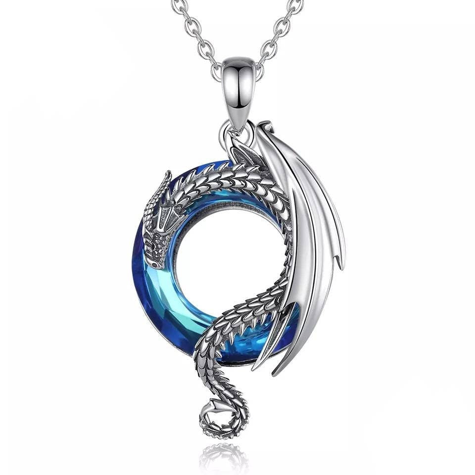 Blue Crystal Dragon Necklace