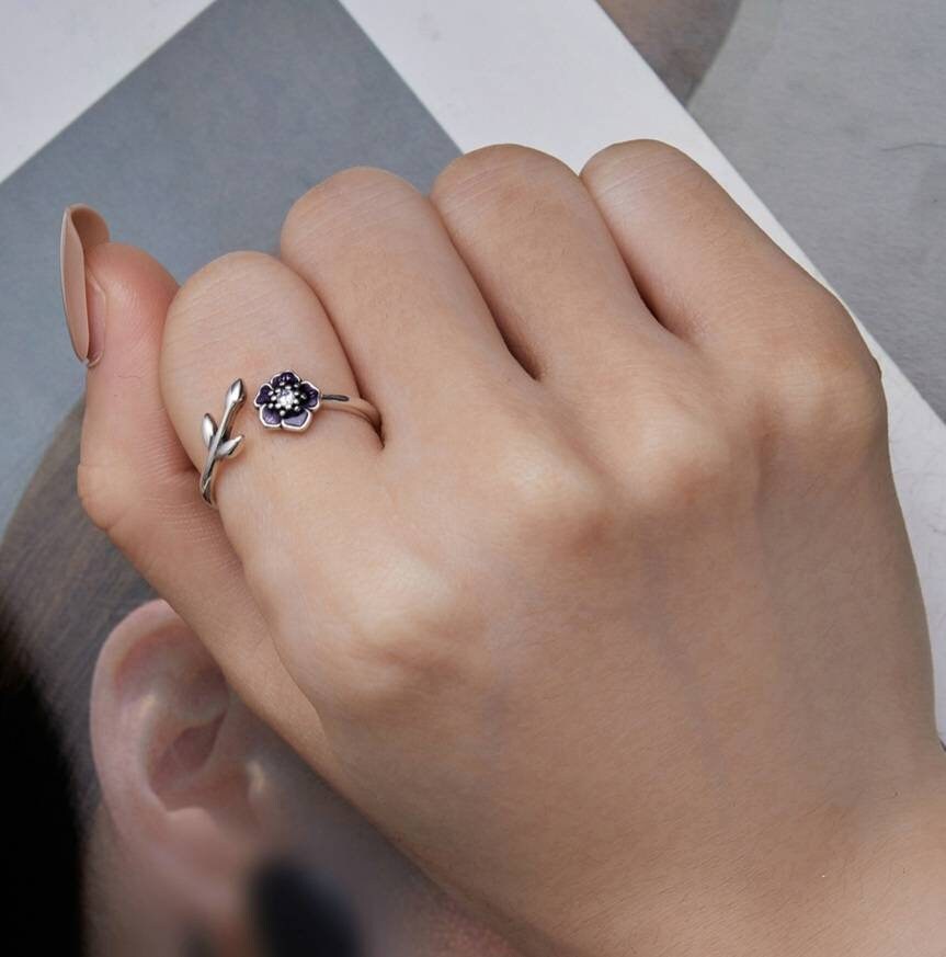 Silver Purple Flower Ring