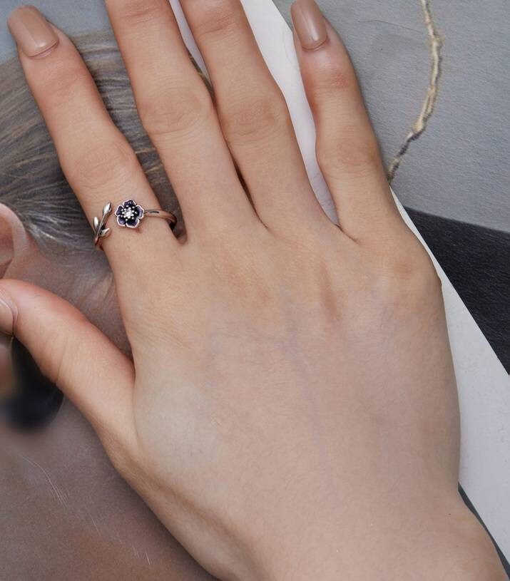 Silver Purple Flower Ring