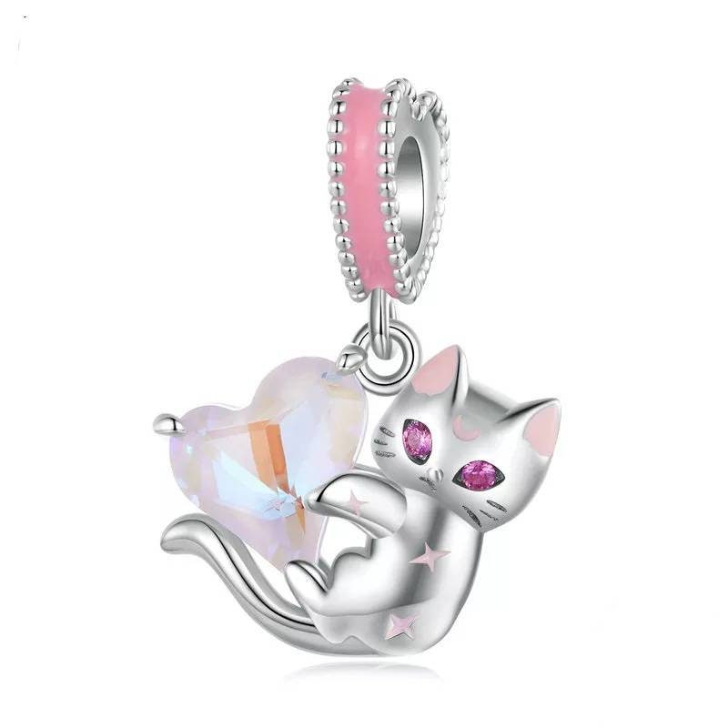 Pink kawaii kitten bracelet charm
