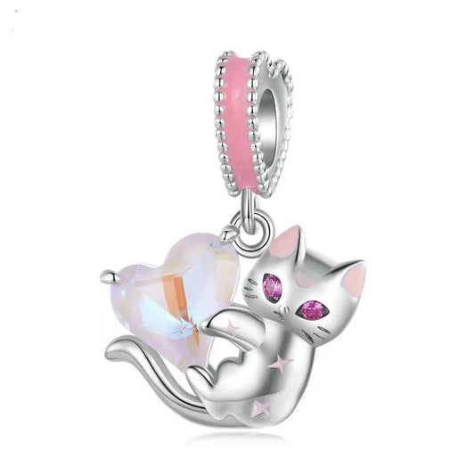 Pink kawaii kitten bracelet charm