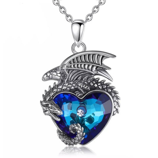 Blue dragon heart necklace