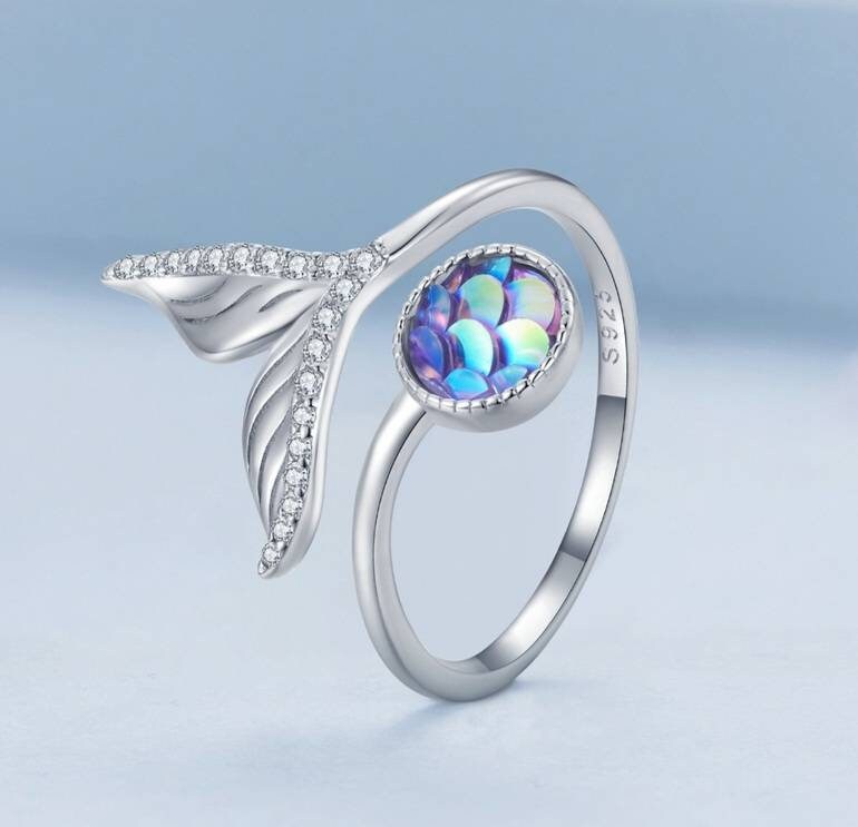 Silver Sparkly Mermaid Tail Ring