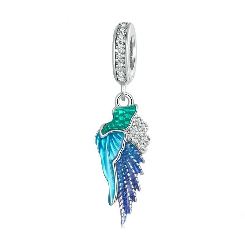 silver and blue bird wing bracelet charm