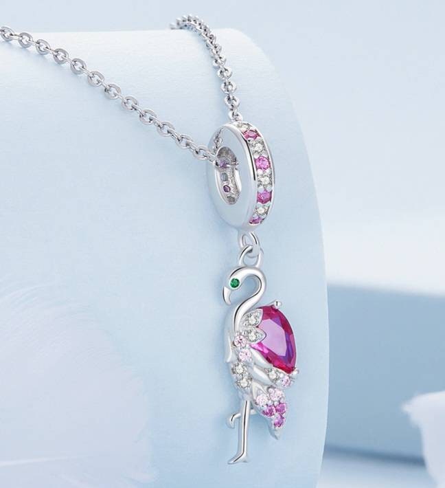 Sparkly Pink Flamingo Bracelet Charm