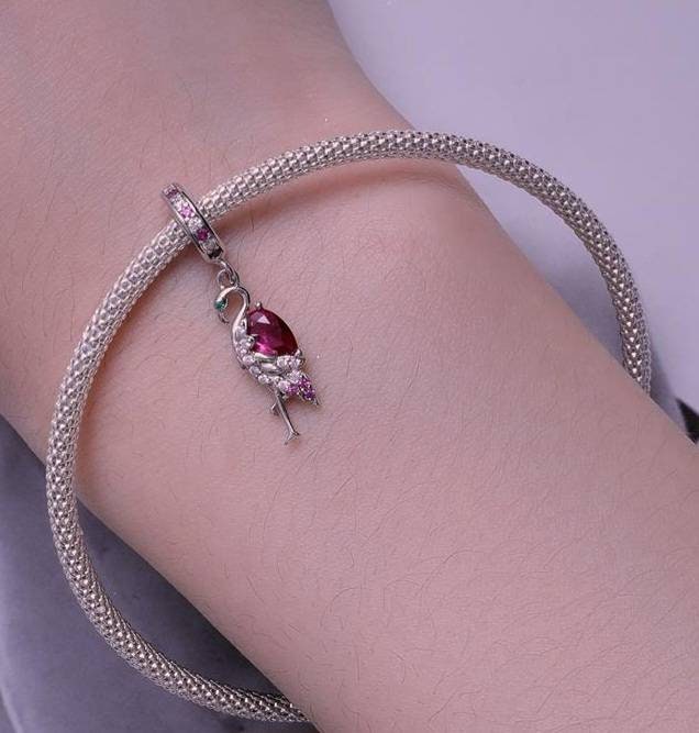 Sparkly Pink Flamingo Bracelet Charm