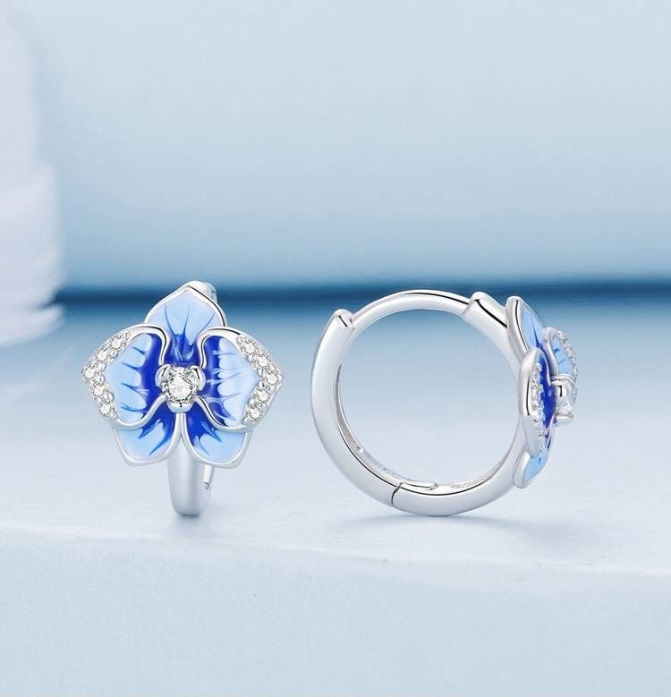 Blue Orchid Huggie Hoops