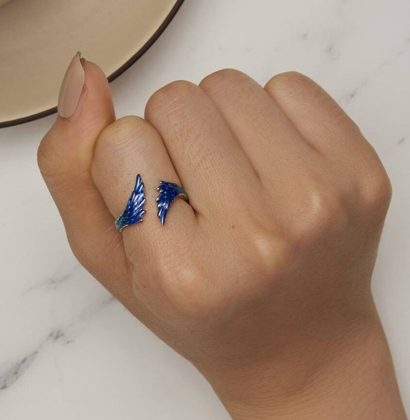 Blue and Green Feather Ring