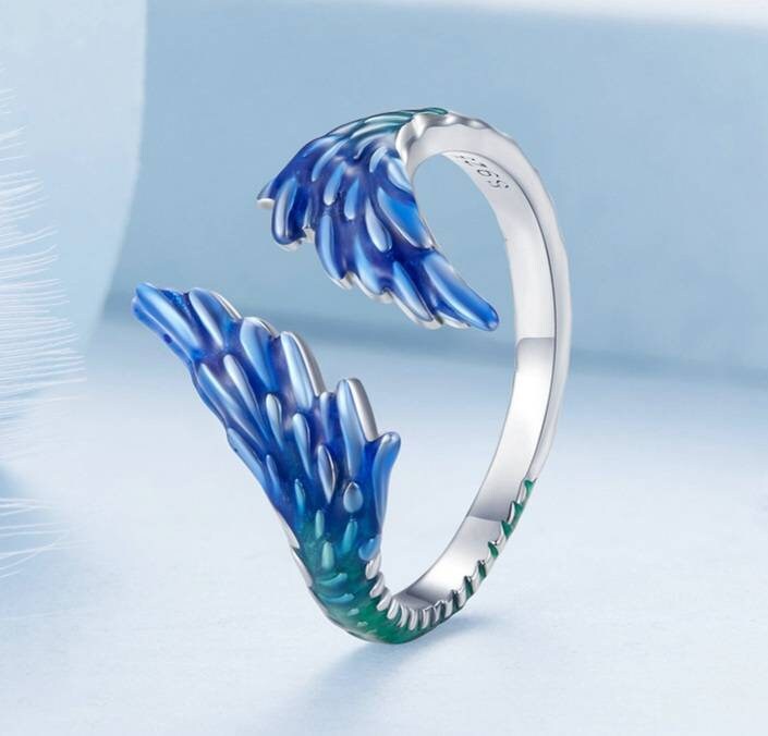 Blue and Green Feather Ring