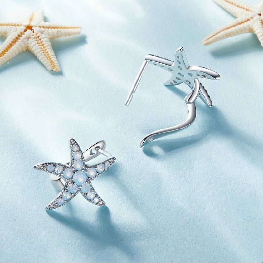 Blue Starfish Hoop Earrings