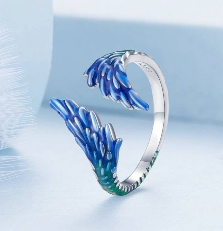 Blue and Green Feather Ring