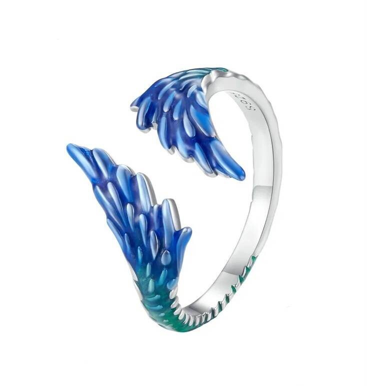 Blue and Green Feather Ring