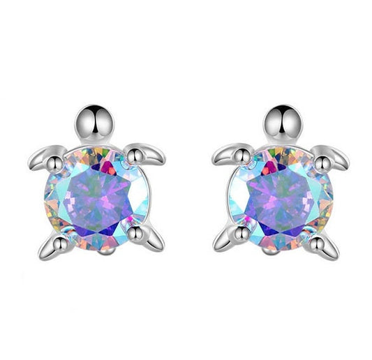 silver iridescent sea turtle earrings