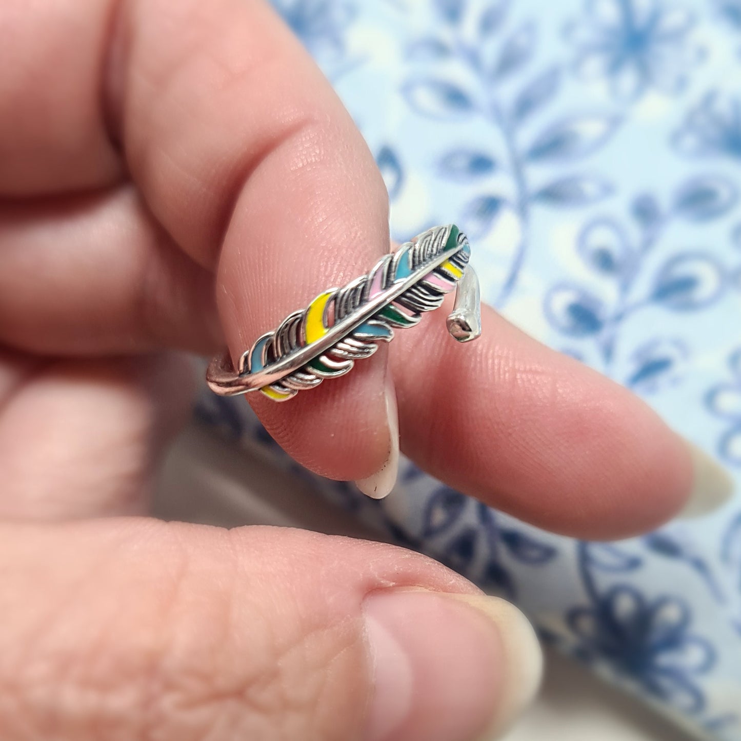 Silver Rainbow Feather Ring