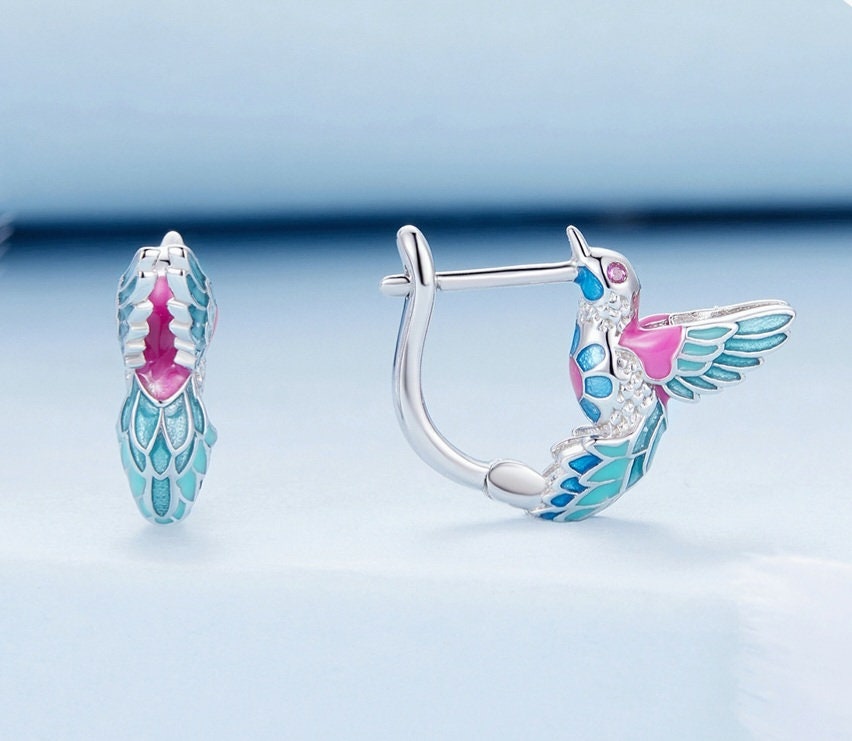 Silver Kingfisher Hoop Earrings