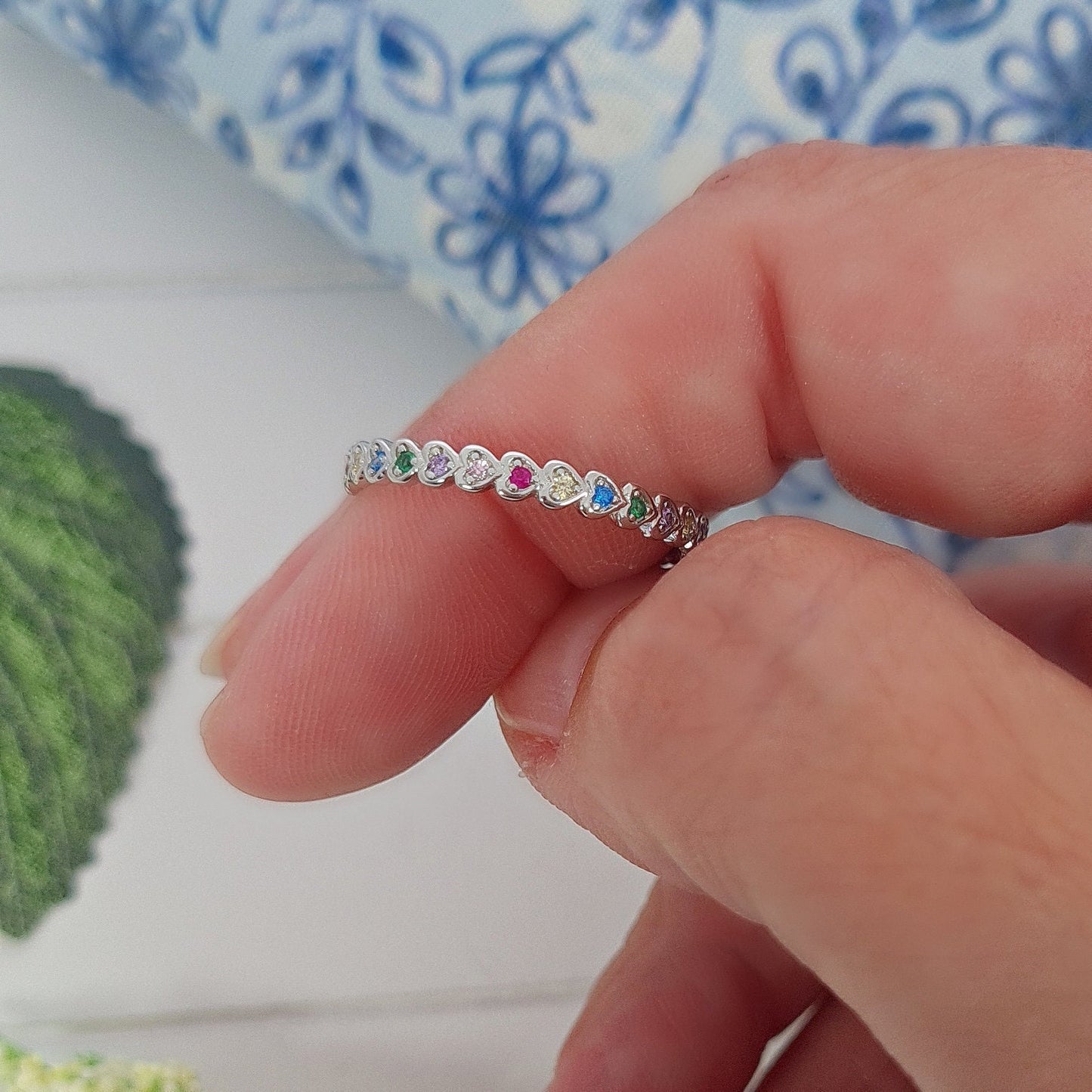 Silver Rainbow Heart Stacker Ring
