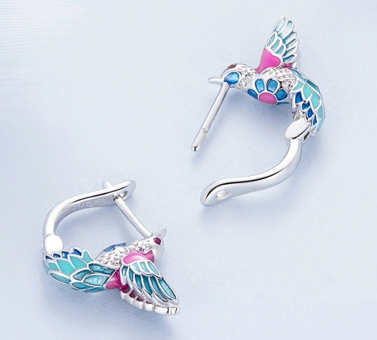 Silver Kingfisher Hoop Earrings