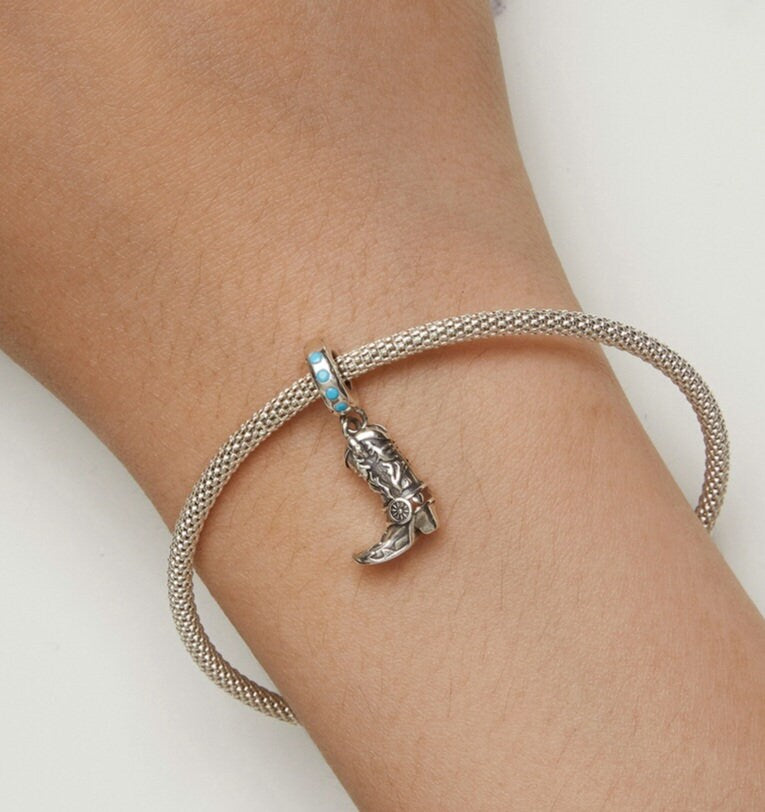 Silver Cowboy Boot Bracelet Charm