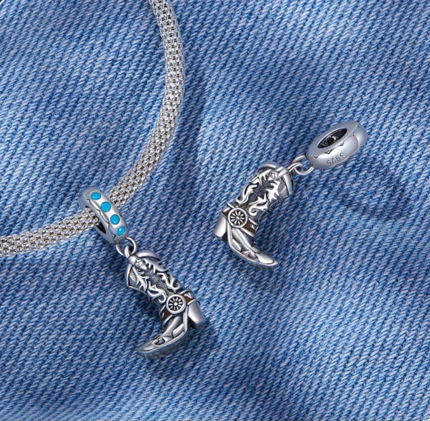 Silver Cowboy Boot Bracelet Charm